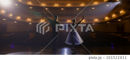 Ballet dancers bow on classic theater stage Ballet dancers bow on classic theater stage 101522811