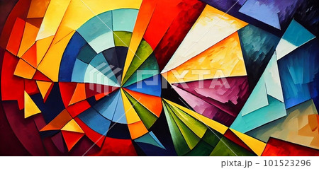 Abstract geometric colorful oil painting horizontal background. Contemporary print with creative artistic geometric pattern, modern art, trendy wallpaper. Ai generated template for design. 101523296