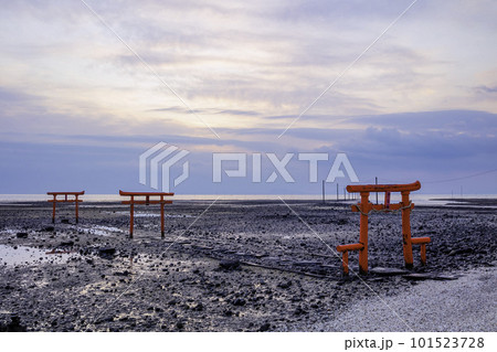 有明海の神秘的な風景　大魚神社の海中鳥居　（佐賀県） 101523728