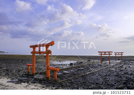 有明海の神秘的な風景　大魚神社の海中鳥居　（佐賀県） 101523731