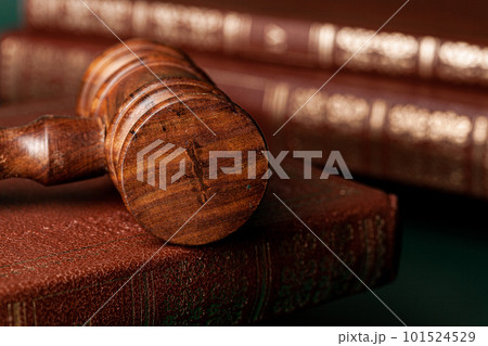 Close up of a brown wooden gavel and book Close up of a brown wooden gavel and book 101524529