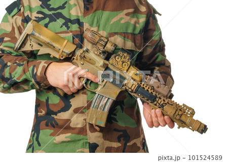 man with airsoft wear and air rifle man with airsoft wear and air rifle 101524589