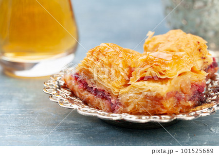 Close up photo of Delicious Turkish Baklava served on a plate 101525689