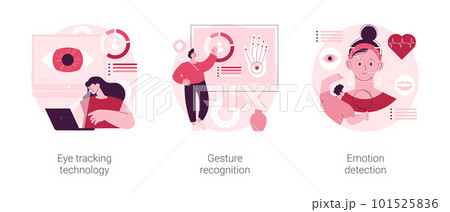 Sensor technology abstract concept vector illustration set. Eye tracking technology, gesture recognition, emotion detection, hands-free control, motion sensing device, AI reading abstract metaphor. Sensor technology abstract concept vector illustration set. Eye tracking technology, gesture recognition, emotion detection, hands-free control, motion sensing device, AI reading abstract metaphor. 101525836