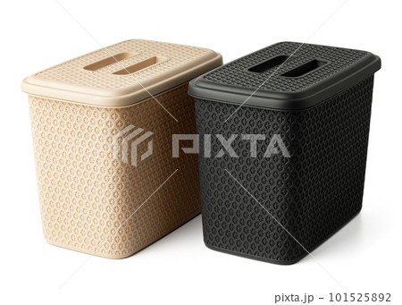 Plastic trash can with lid on white background Plastic trash can with lid on white background 101525892
