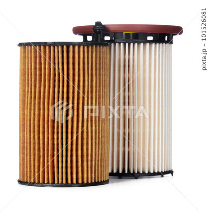 Car oil filters isolated on white, close up. 101526081