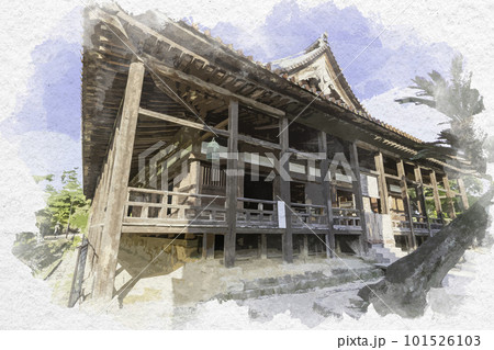 水彩画風　宮島　千畳閣　広島県廿日市市 101526103