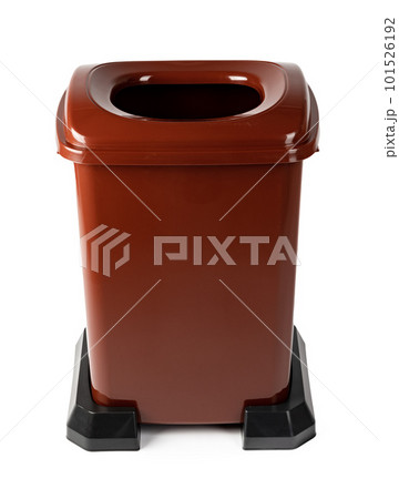 Brown plastic waste bin isolated on white 101526192