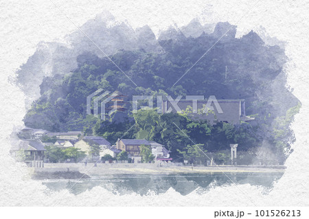 水彩画風　宮島　千畳閣と五重塔　広島県廿日市市 101526213