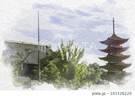 水彩画風 宮島 千畳閣と五重塔 広島県廿日市市 水彩画風 宮島 千畳閣と五重塔 広島県廿日市市 101526220