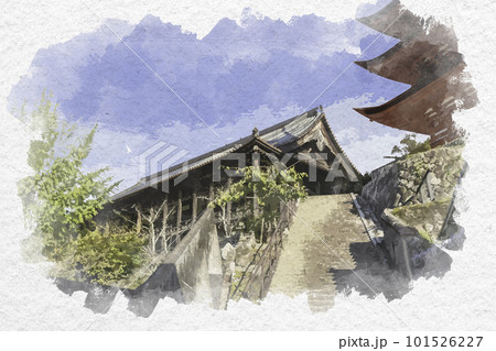 水彩画風 宮島 千畳閣と五重塔 広島県廿日市市 水彩画風 宮島 千畳閣と五重塔 広島県廿日市市 101526227