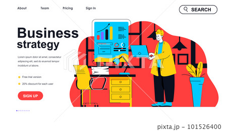 Business strategy concept for landing page template. Man analyzes data, planning project, finding solution and innovation people scene. Vector illustration with flat character design for web banner 101526400