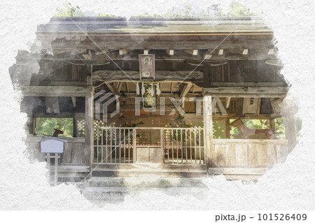 水彩画風　宮島　大元神社　広島県廿日市市 101526409