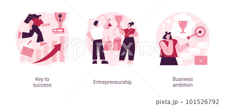Business success abstract concept vector illustration set. Key to success, entrepreneurship, business ambition, teamwork and collaboration, company growth, decision making abstract metaphor. 101526792