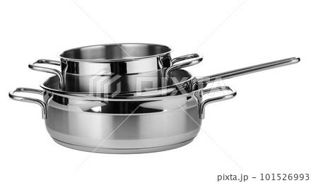 Set of stainless steel dishware isolated on white background Set of stainless steel dishware isolated on white background 101526993