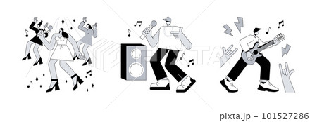 Music culture abstract concept vector illustration set. Popular singer, hip-hop and rock music, top chart artist, musical band production, recording studio, sound mastering abstract metaphor. Music culture abstract concept vector illustration set. Popular singer, hip-hop and rock music, top chart artist, musical band production, recording studio, sound mastering abstract metaphor. 101527286