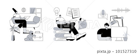 Independent entrepreneur abstract concept vector illustration set. Become a freelancer, copywriting service, voice over recording studio, writing article, narration, digital nomad abstract metaphor. Independent entrepreneur abstract concept vector illustration set. Become a freelancer, copywriting service, voice over recording studio, writing article, narration, digital nomad abstract metaphor. 101527310