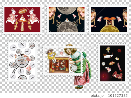 不思議のアリス切手風ビンテージラベルデザイン 不思議のアリス切手風ビンテージラベルデザイン 101527385