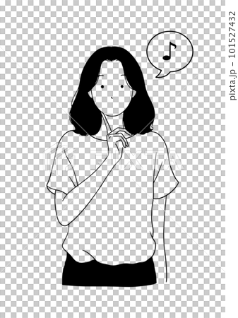 Monochrome line drawing illustration of a happy woman Monochrome line drawing illustration of a happy woman 101527432
