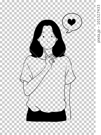 Monochrome line drawing illustration of a happy woman Monochrome line drawing illustration of a happy woman 101527433