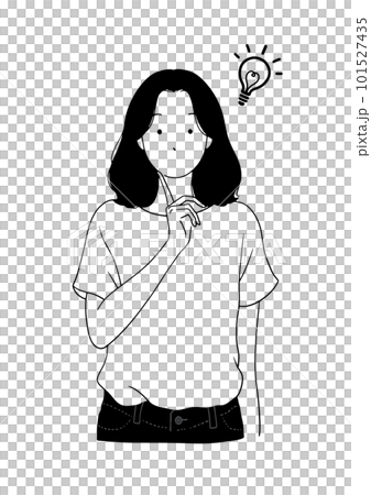 Monochrome line drawing illustration of a woman who had an idea Monochrome line drawing illustration of a woman who had an idea 101527435