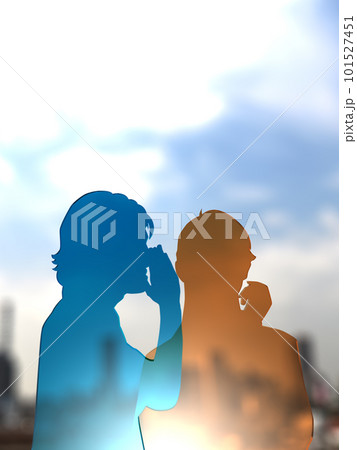 内緒話をする男女シルエット 明 3Dイラストレーション 縦 内緒話をする男女シルエット 明 3Dイラストレーション 縦 101527451