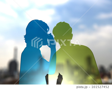 内緒話をする男性シルエット　明　3Dイラストレーション　横 101527452