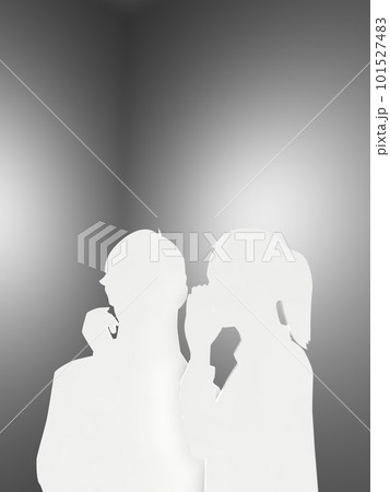 内緒話をする女性シルエット　暗　3Dイラストレーション　縦 101527483