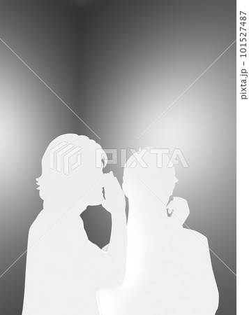 内緒話をする男女シルエット　暗　3Dイラストレーション　縦 101527487