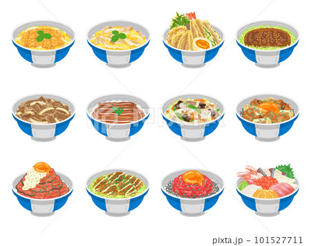 様々な種類の、丼料理のイラストセット 101527711
