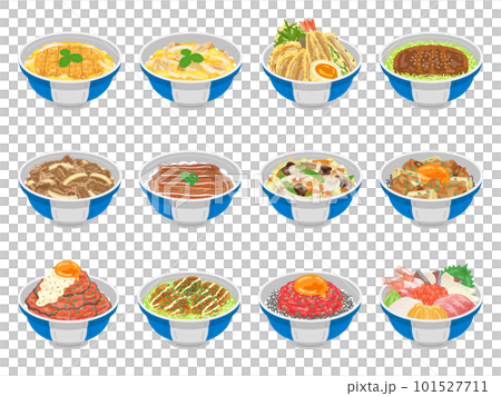 様々な種類の、丼料理のイラストセット 101527711