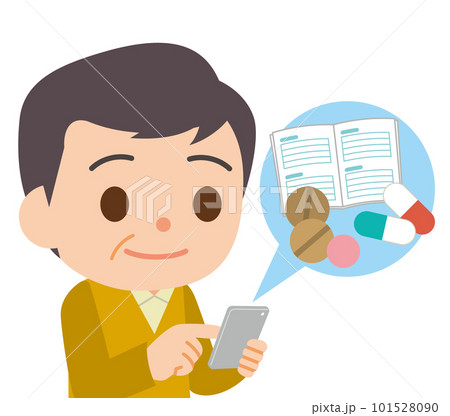 お薬手帳　アプリ　スマホ操作する男性 101528090