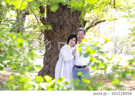 春を楽しむシニア夫婦、アベック、中高年、デイト、散歩 春を楽しむシニア夫婦、アベック、中高年、デイト、散歩 101528958