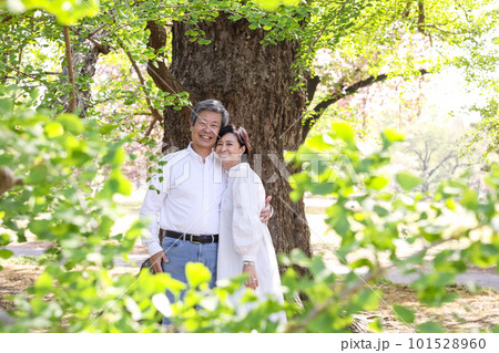 春を楽しむシニア夫婦、アベック、中高年、デイト、散歩 101528960
