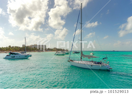 The boat in the Caribbean Sea on a sunny day. 101529013
