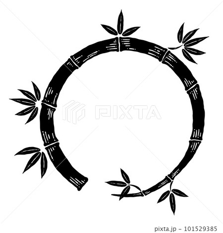 手描きのペン画_丸形の竹、笹のフレームイラスト 101529385