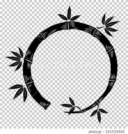 手描きのペン画_丸形の竹、笹のフレームイラスト 101529385
