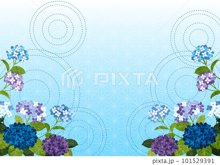 逆アーチあじさいの梅雨和柄背景ヨコ水色 逆アーチあじさいの梅雨和柄背景ヨコ水色 101529391