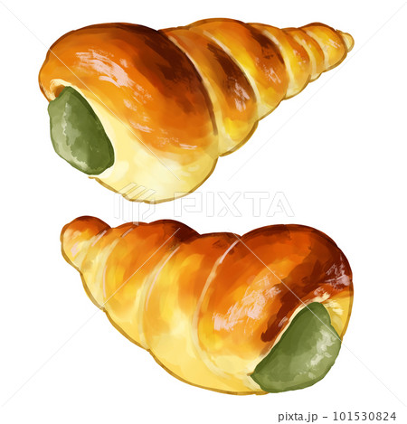 手描き水彩の抹茶クリームコルネイラストセット 101530824