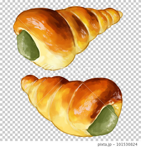 手描き水彩の抹茶クリームコルネイラストセット 101530824