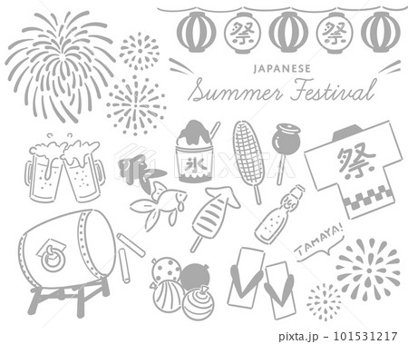 夏祭りのイラストセット(線画） 101531217