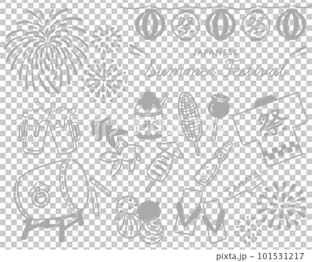 夏祭りのイラストセット(線画） 101531217
