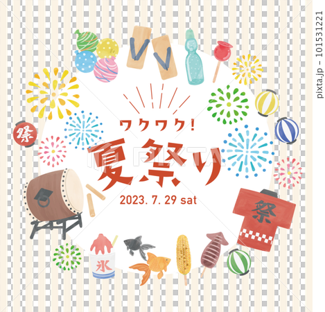 夏祭りのイラストフレーム（暖色） 101531221