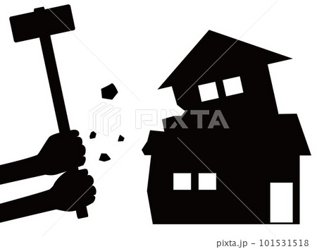 木造住宅の解体工事をしているアイコン。 101531518