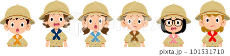 探検隊の服を着た困り顔の子どもの上半身 探検隊の服を着た困り顔の子どもの上半身 101531710