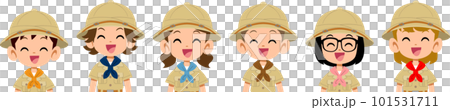 一個穿著探險服的微笑孩子的上半身 一個穿著探險服的微笑孩子的上半身 101531711