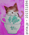 水彩画、ティーカップで眠る子猫 101531894