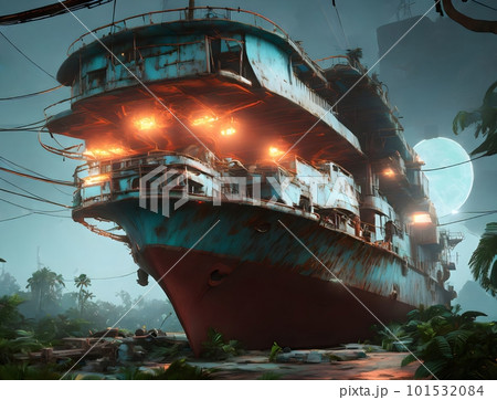 Huge dieselpunk multistage rusty ship Huge dieselpunk multistage rusty ship 101532084