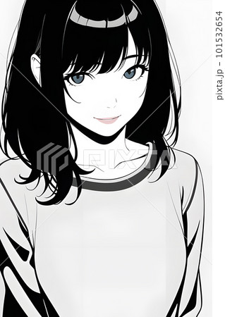 モノトーンの女性イラスト　べた塗 101532654