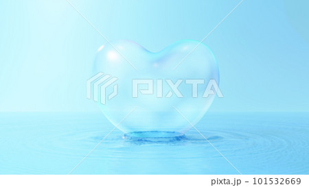水に浮かぶハート型のシャボン玉。広い水面。(横長) 水に浮かぶハート型のシャボン玉。広い水面。(横長) 101532669